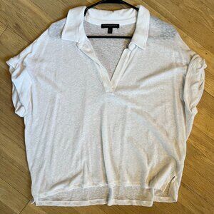 Banana Republic Linen short Sleeve V Neck White Shirt Womens XL